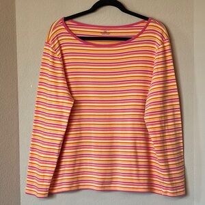 JONES NEW YORK SPORT Plus Size 2X Striped Long Sleeve Boat Neck Top